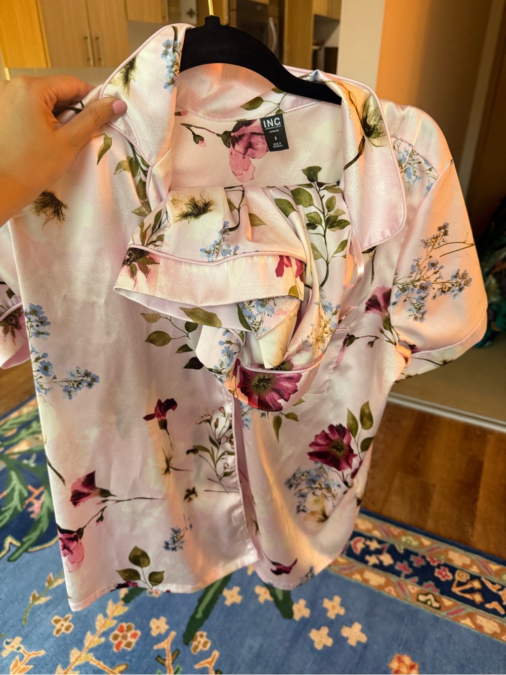 INC International Concepts Floral Satin Short-Sleeve Pajama Set